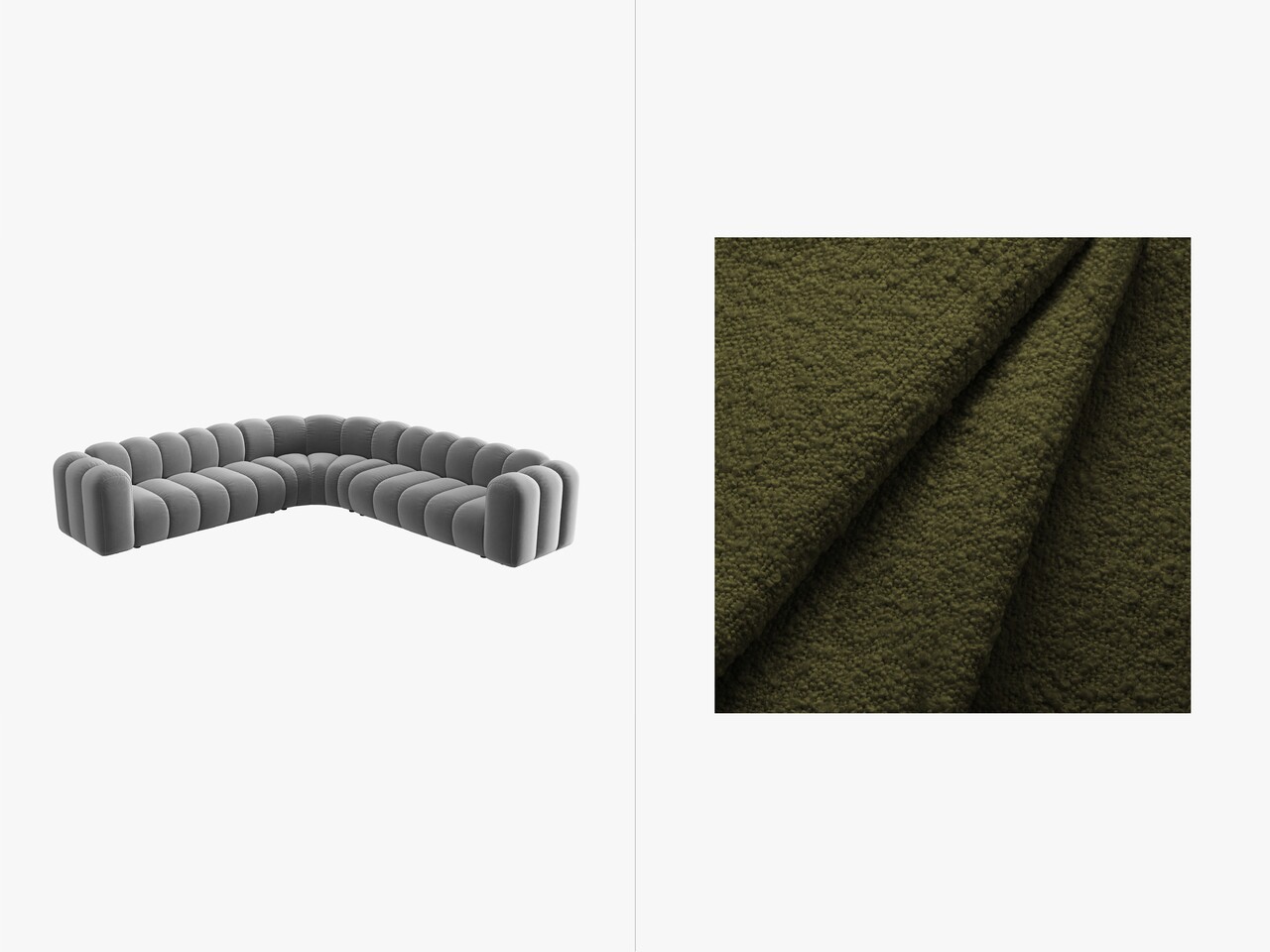 Coltar simetric modular 5 locuri, Lupine-101, Micadoni Home, 309x309x70 cm, tesatura boucle, oliv inchis - imagine 3
